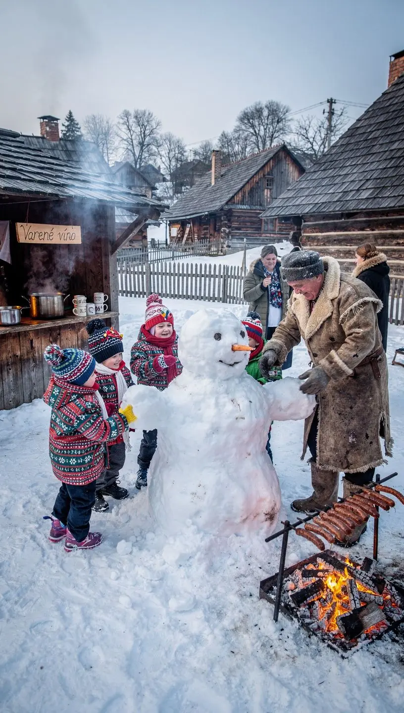 A traditional Slovak folk costume displayed in a museum, showcasing vibrant colors and intricate embroidery.